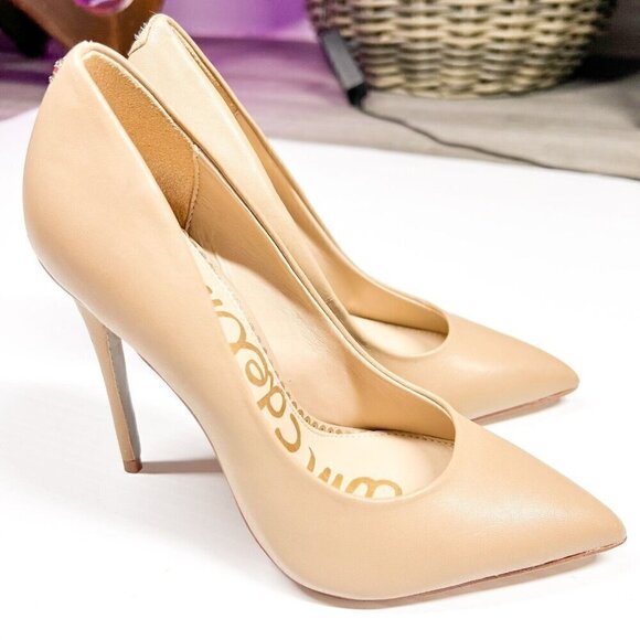 Sam Edelman Womens Pump Stiletto High Heels Solid Tan Leather Pointed Toe - Picture 6 of 14